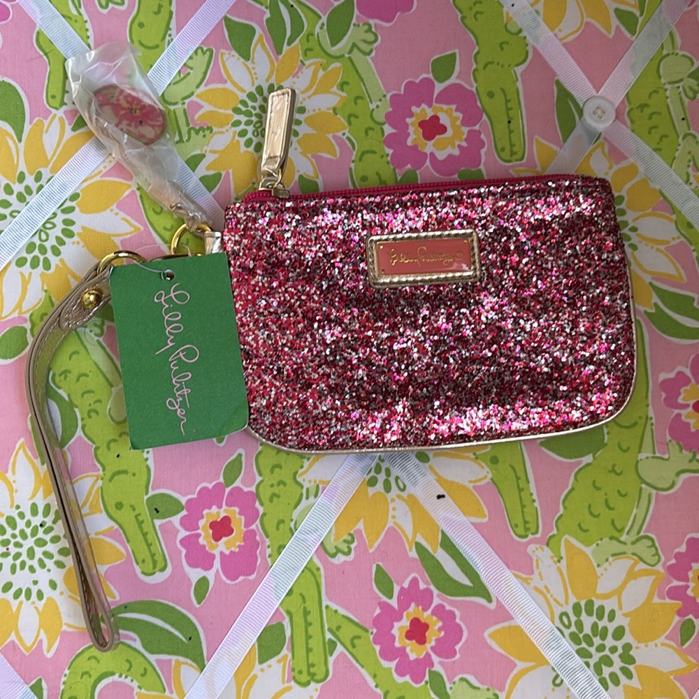 NWT Lilly Pulitzer Glitter Mini Wristlet Pink